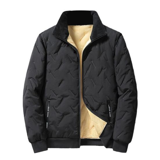 

Мужская куртка с лацканами, длинный рукав, тисненые линии, карманы на молнии, эластичный подол, плюшевая подкладка, пальто однотонного цвета XXXL чёрный