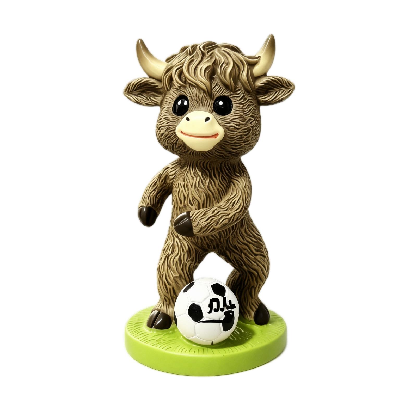 Highland Cow Sports Figurine Resin Material Soccer Kicking Pose Desktop Decoration Figurine for Office Home Desk Display One Size