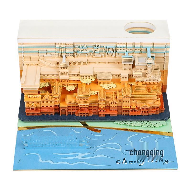 Hongyadong Paper Sculpture 3D Scenic Calendar & Sticky Note Pad Souvenir Chongqing Hongyadong