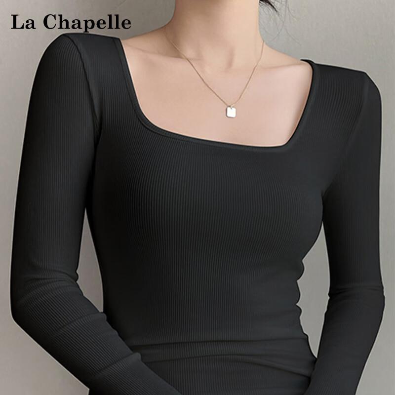 La Chapelle Ribbed Square Neck Long Sleeve Slim Base Shirt L