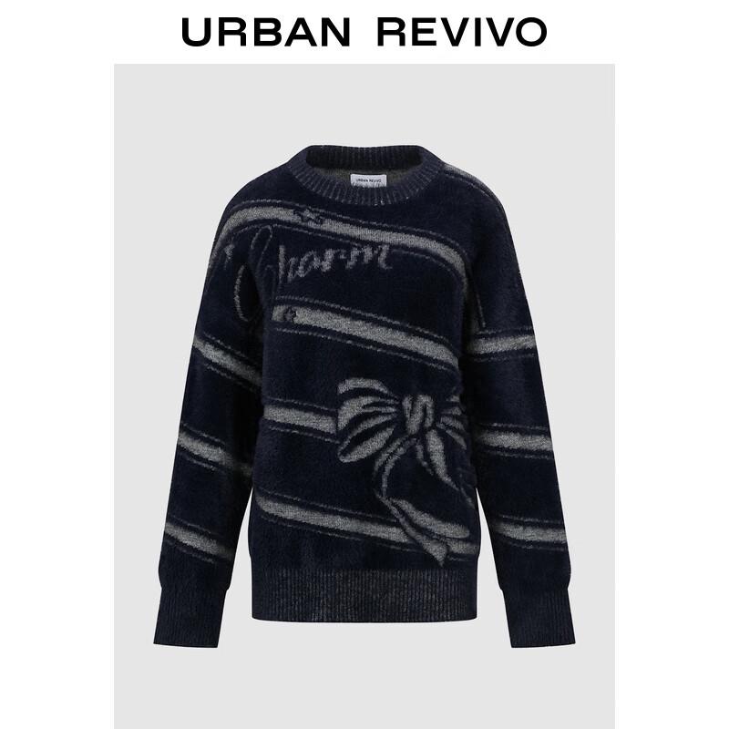 UR Women s Contrast Stripe Bow Jacquard Knit Sweater S