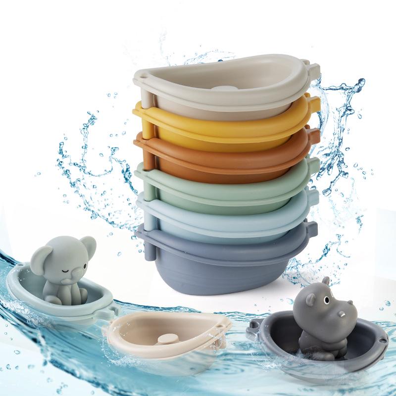 Stackable Floating Boat Bath Toys for Infants & Toddlers – Water Play Animal Finger Puppets