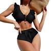 2024 Women's V-Neck Bikini Swimsuit with Metal Accessories - High Waist Two-Piece