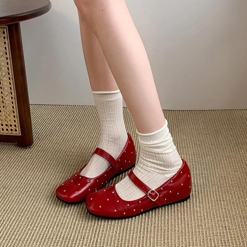 New Spring 2025 Fashion Women's Shoes Round Toe Shoeslong Socks Leather Shoes Riveted Buckles Mary Jane Women's Shoes