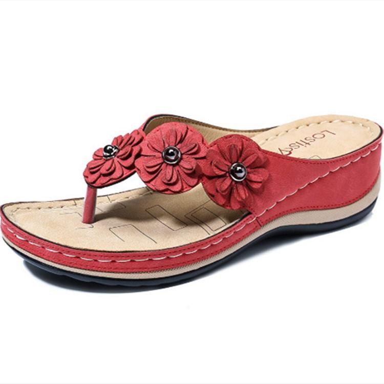 Summer New Flower Sandals Car Line Platform Toe Slippers Large Size Retro Beach Flip-flops