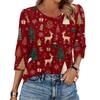 Women's Fashion Casual 3/4 Christmas Print Color Shirt Women's Round Neck Tops