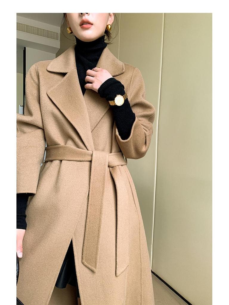 Women's Extra Long Wool Double-Faced Overcoat - Autumn/Winter Fashion with Suit Collar