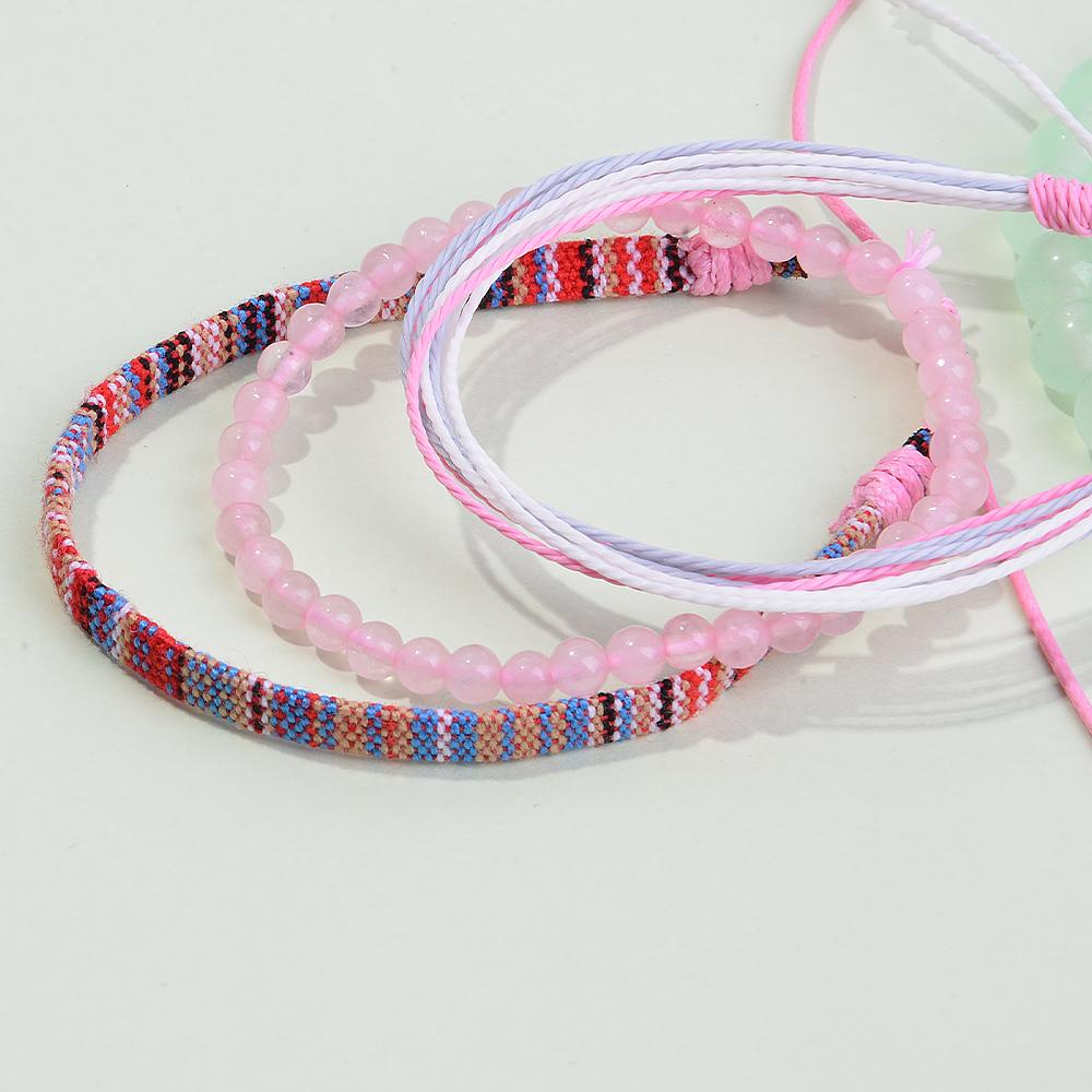 3pcs/set Men's Braided Bracelet Set, Natural Stone Couple's Bracelet, Bohemian Ethnic Cotton and Linen Hand-woven Bracelet