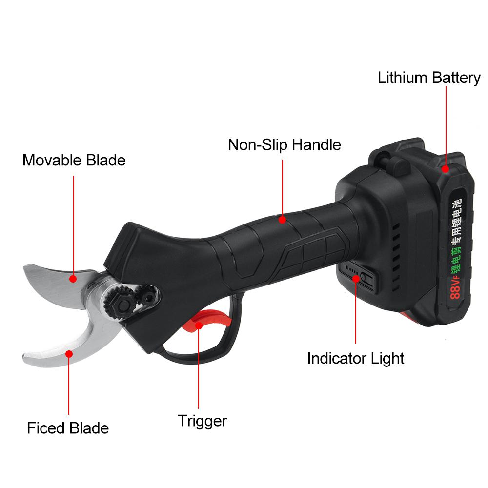 Tesoura de Poda Elétrica Sem Fio de 4 Velocidades 88V 7500mAh Cortador de Galhos para Poda de Bonsai Ferramentas para Pomar e Jardim para Bateria 35mm