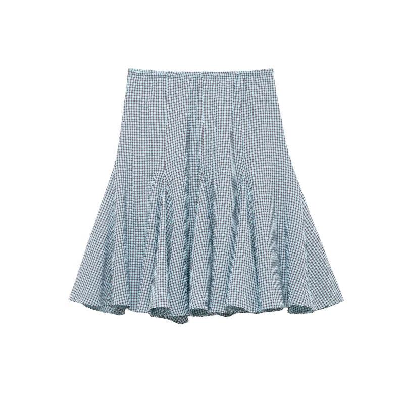 Women's 2025 Plaid Wave Style Wide Hem Midi Skirt