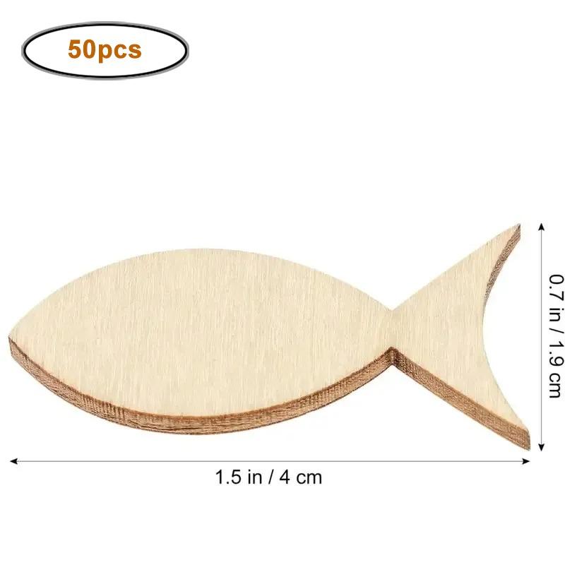 

50pcs/lot Unfinished Wood Fish Shapes Blank Cutout Slices Pieces Tags Signs Embellishments for DIY Painting Crafts Hanging Decor