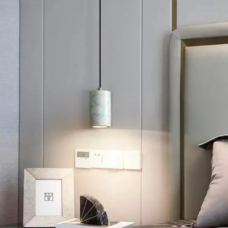 Italian Marble Pendant Light Dinning Room Decor Hanging Bedside Lamp White Green Marble Suspension Illumination