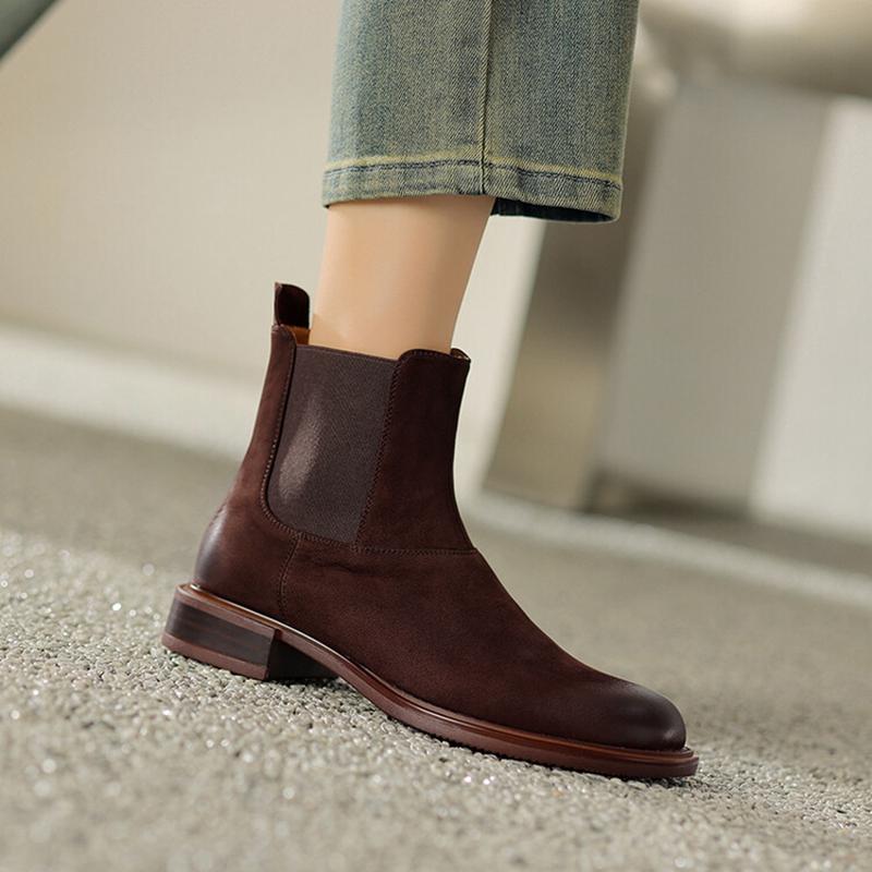 Fashion NEW Autumn/Winter Women Boots Round Toe Low Heel Chelsea Boots Genuine Leather Shoes for Women Retro Ankle Boots botas de mujer