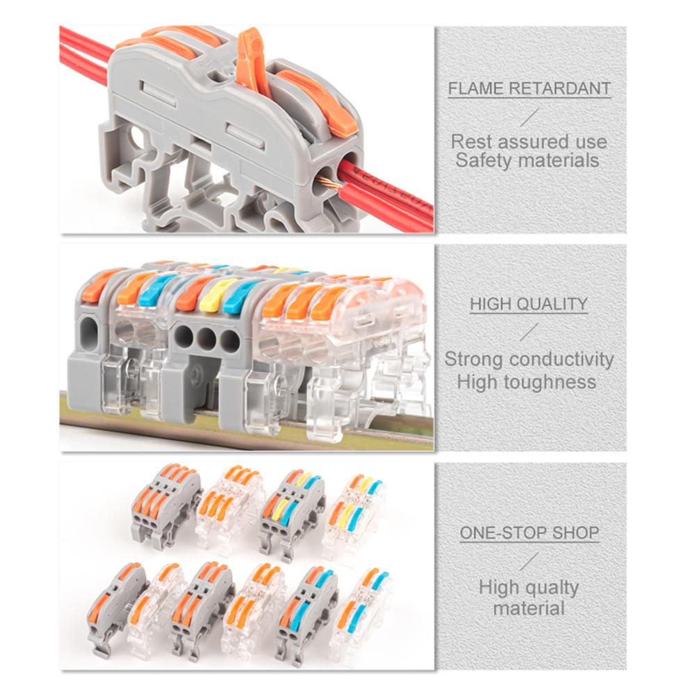 Din Rail Wire Connector  Fast Universal Compact Electric Cable LED Light Lamp Conector Wiring Conductor Terminal Block 2/3pin