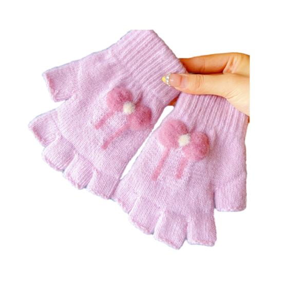 1 Pair Winter Half Finger Gloves for Women Cute Fingerless Mittens with Bow Plush Warm Stretchy Gloves for Women Girls