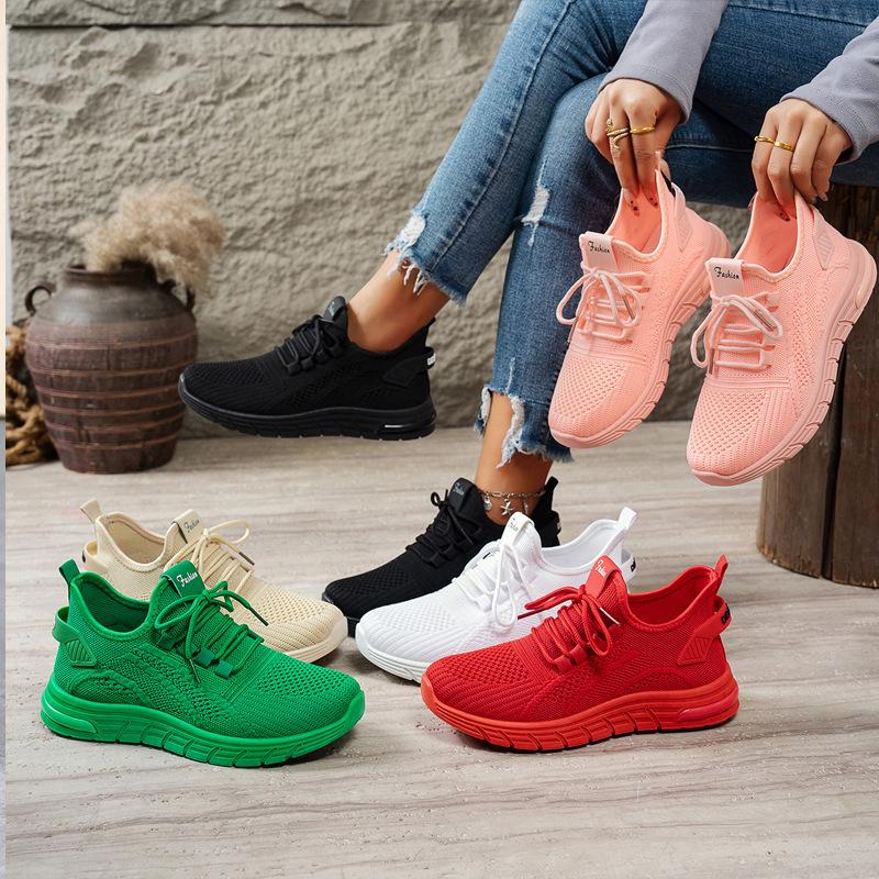 

Women s shoes single shoes summer new fashion casual shoes flying woven mesh shoes breathable solid color sports shoes 41