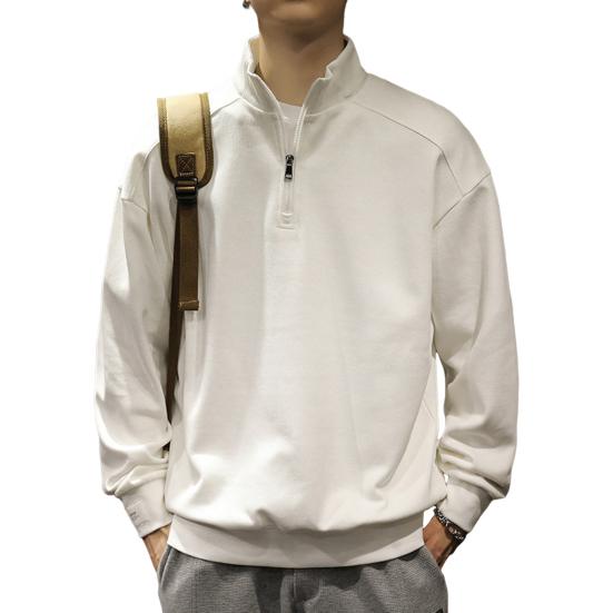 Pánská mikina na zip s elastickými manžetami, dlouhým rukávem a stojáčkem, volného střihu, jednobarevná, pro běžné nošení, do školy, střední délky