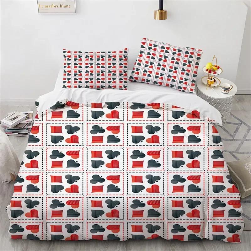 Poker Bettwäsche King Twin Kartenspiel Bettwäscheset Mikrofaser Gamer Spielende Deckenbezug Jungen Retro Spiel Rot Schwarz Bettdeckenbezug