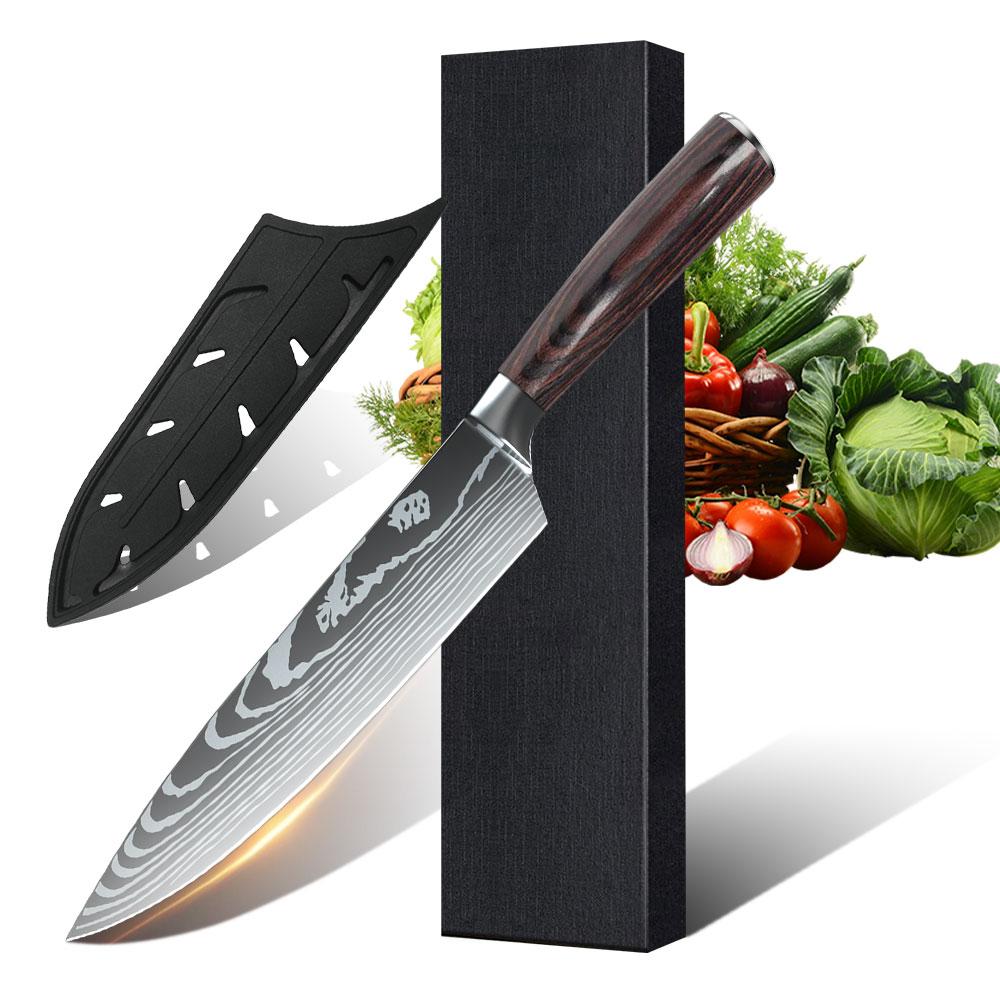 8inch Super Sharp Chef knife with Cover Japanese Damascus Pattern Stainless Steel Kitchen Chopping Knife Professional Kitchen K