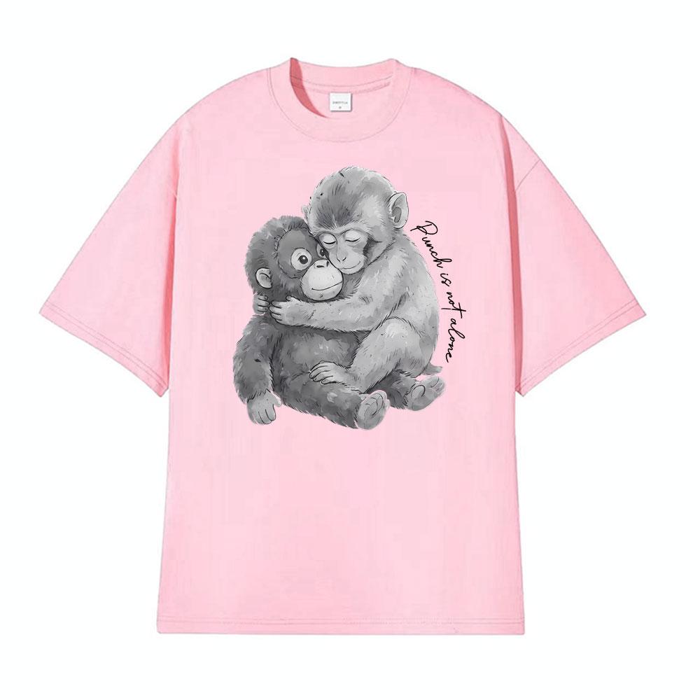 Punch Monkey Hug Is Not Alone Graphic Tshirts Men Women Clothing Vintage Fashion Cotton Tshirt High Quality T Shirt Streetwear