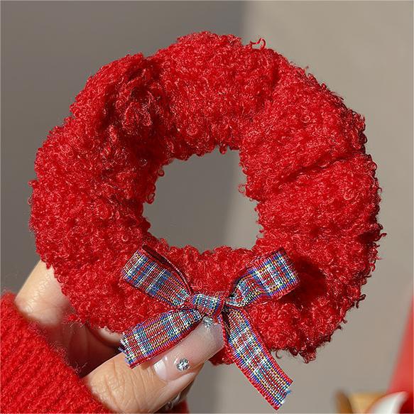 Red Series Plush Hair Scrunchie - Durable Elastic Band for Women's Hairstyles, Bun, and Ponytail - Christmas Hair Accessories.