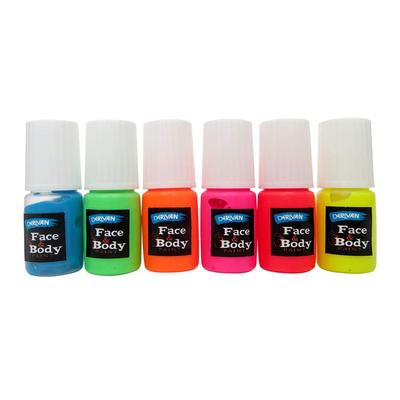 Tinta para Rosto e Corpo Derivan, Frascos Mini de 4ml, Fluorescente, Conjunto de 6, 50000725
