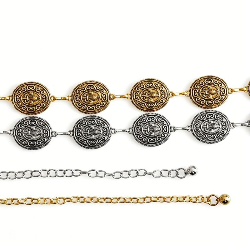 1PC popular ethnic style old ancient silver waist chain, retro carved round brand design versatile clothing accessories