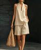 Vintage Style Women's Linen Suit: Loose V-Neck Top & Wide Leg Pants Two-Piece Set for Summer