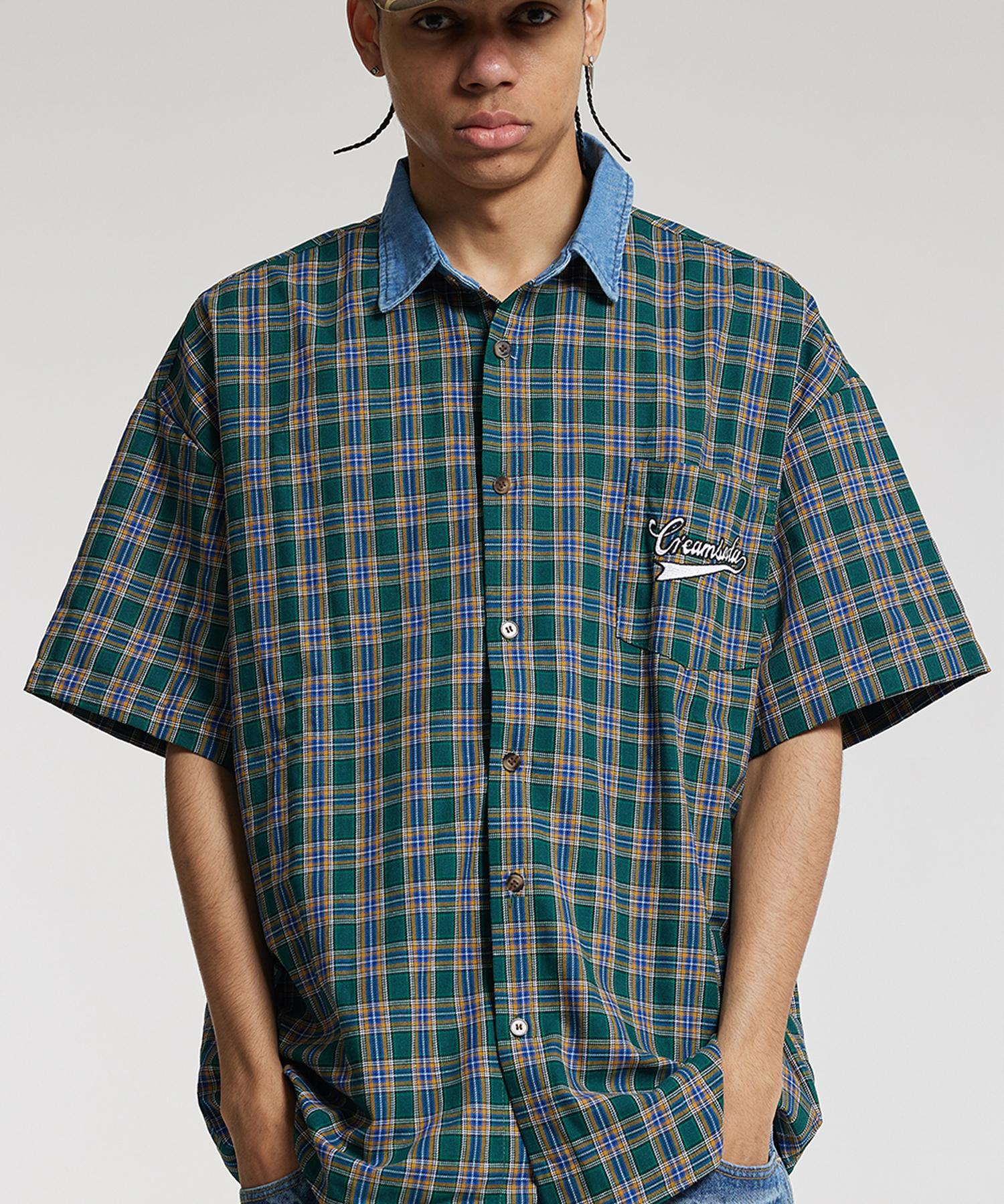 Cream Soda Lab Tartan Pocket Check Shirt Oversized Green 1