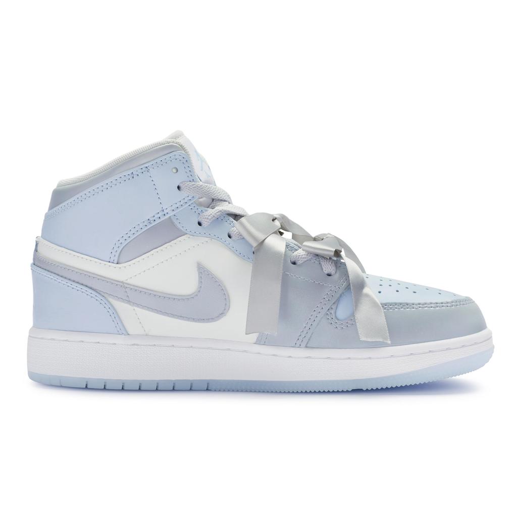 Jordan Air Jordan 1 Mid High top Vintage Basketball Shoes GS Blue Silver FQ9117-400(Team80-)