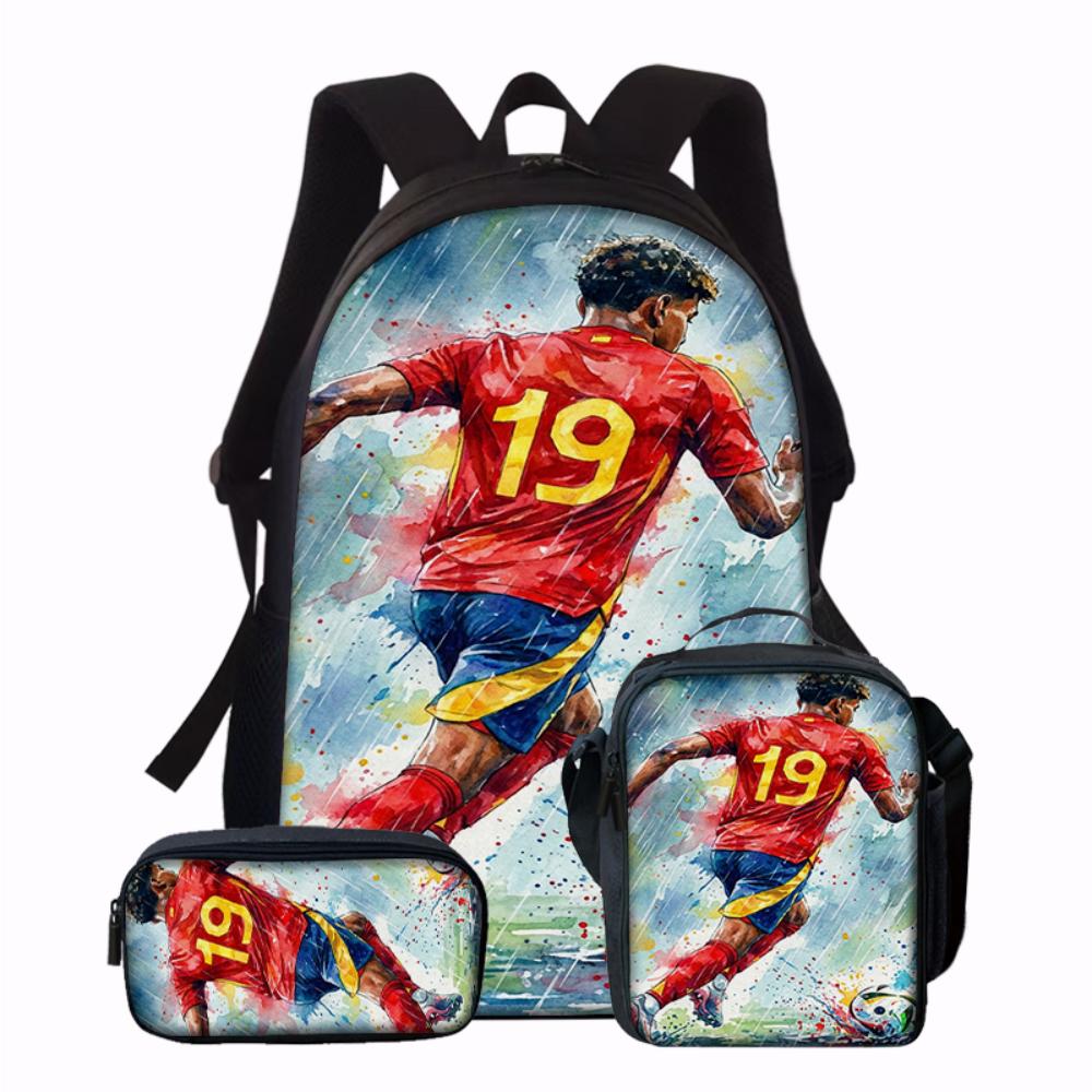 3-Piece 19 Soccer Star Pattern Backpack Set – Large-Capacity Casual Backpack with Matching Clutch & Tote Bag, Perfect for Daily
