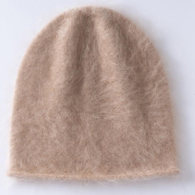 Womens 100% Cashmere Beanie Rolled Brim Warm Fashion Versatile Solid Color Ear Protection Hat