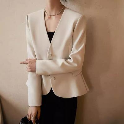 Autumn New V-neck Small Suit Women's French Elegant Bee Waist Lotus Leaf Pendulum Suit Short Jacket