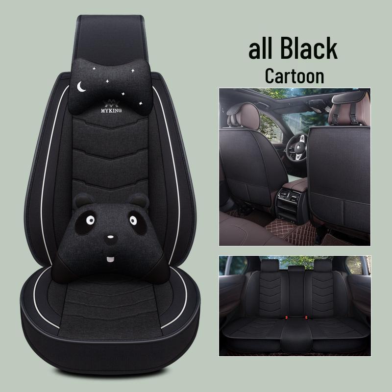 Full Coverage Linen Cartoon Panda Car Seat Cushion - Universal Fit, 2020
