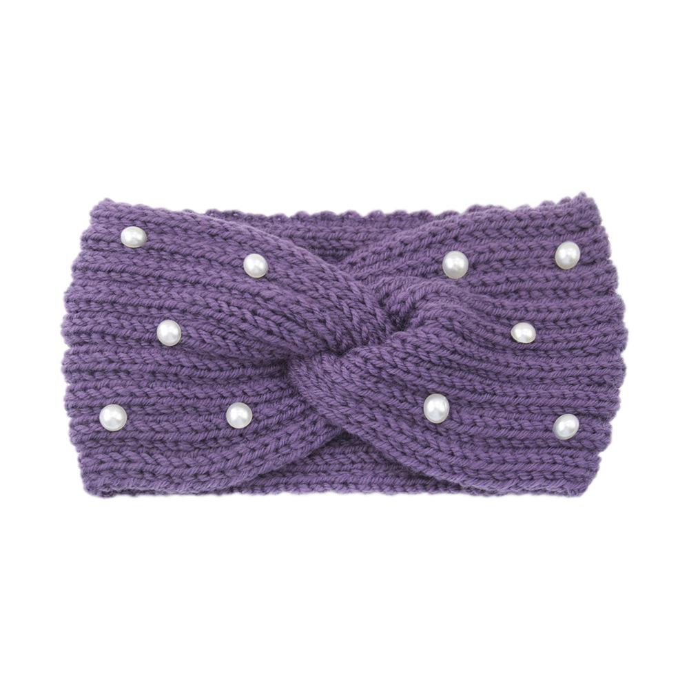 

Женские широкие вязаные повязки на голову с жемчужинами крест-накрест, осенне-зимние новые теплые однотонные резинки для волос, грелка для ушей, эластичный спортивный тюрбан для девочек Size fits all