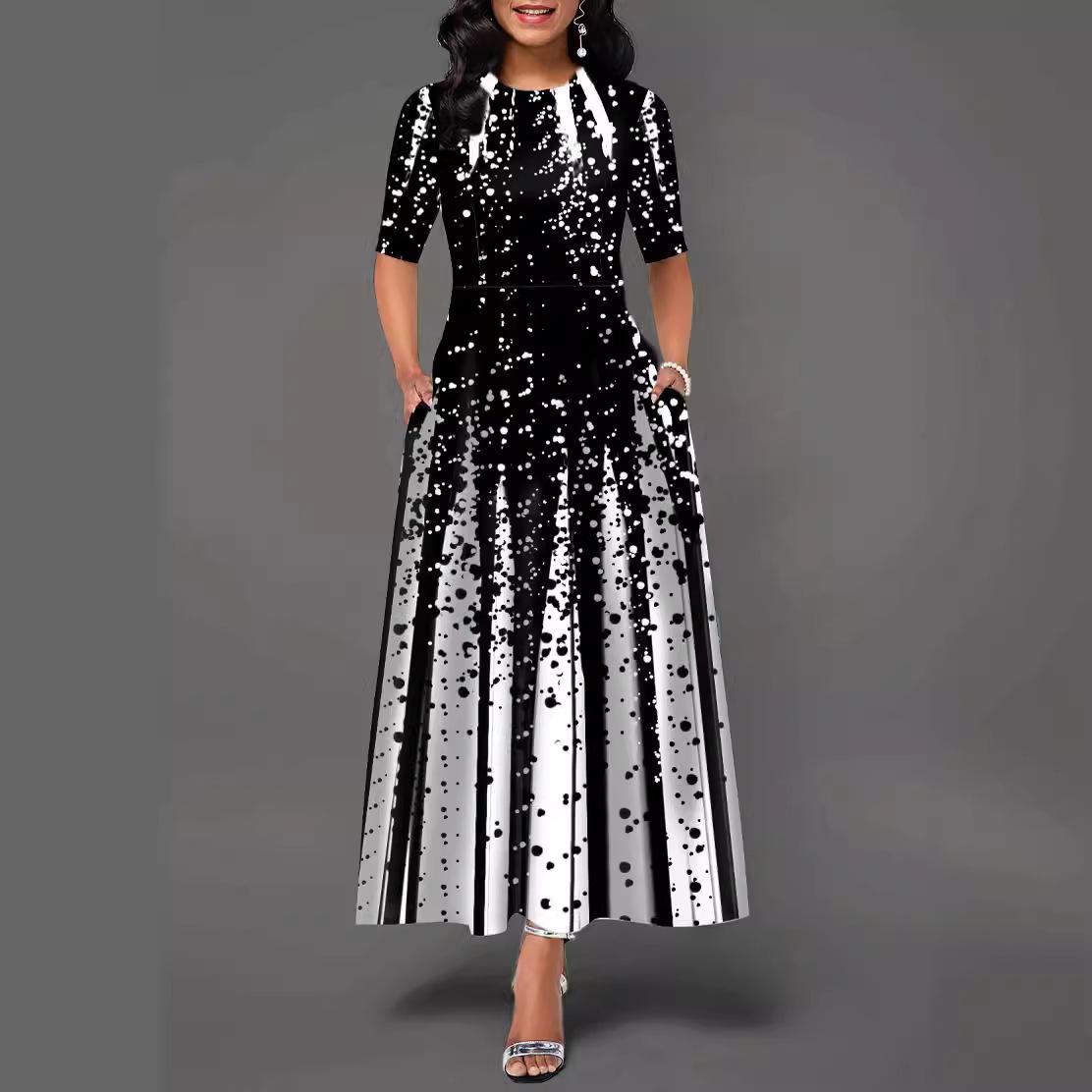 Women s Fashion Summer Spring Gradient Positioning Print Short Sleeve O-Neck High Waist Casual Dresses XXXXXL