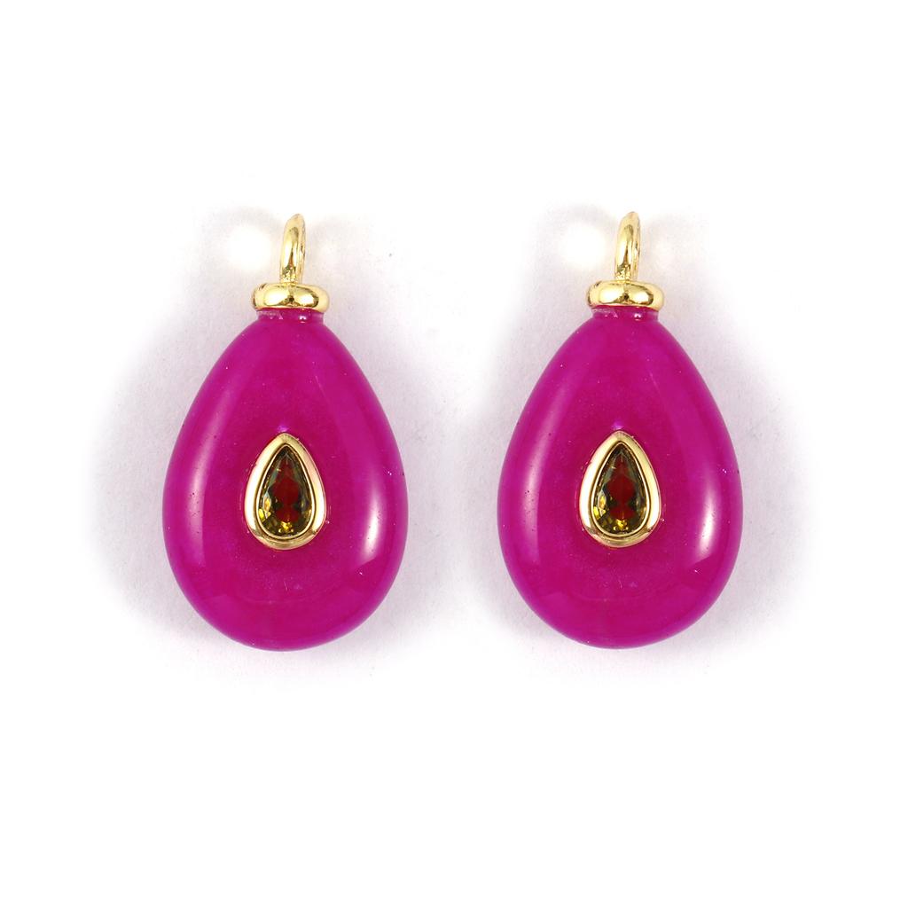 1PC Natural Stone Brass Charms 18K Gold Plated Cubic Zirconia & Gemstone Geometric Pendants for Women Diy Necklace Making
