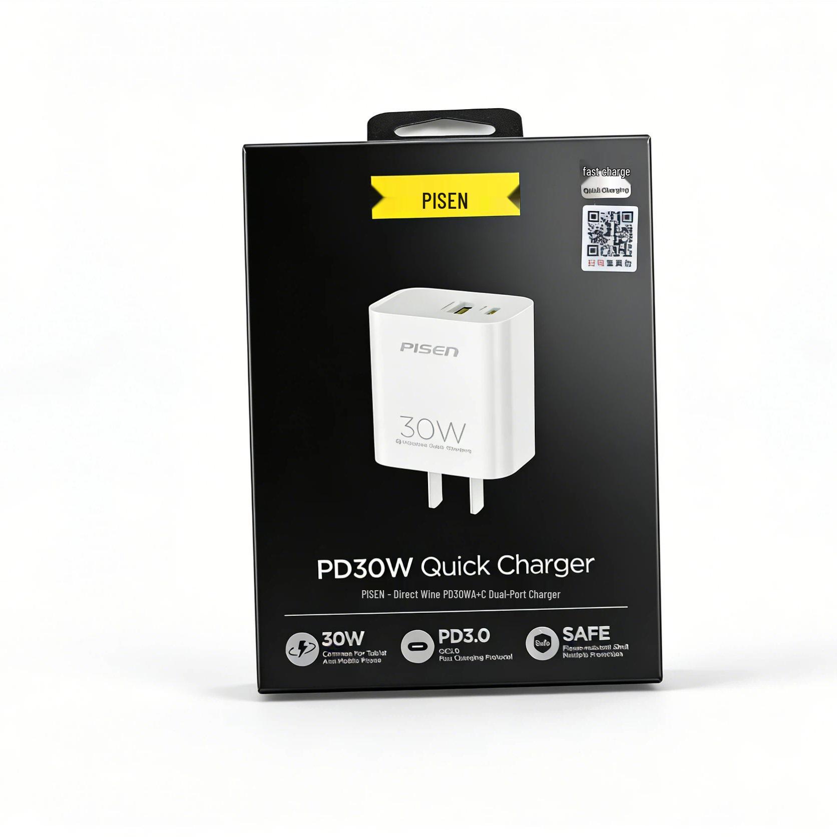 

PISEN Multi-Port USB Charger: Fast Charging Desktop Plug for Apple & Android Devices 30W dual-port fast charging | USB + Type-C білий