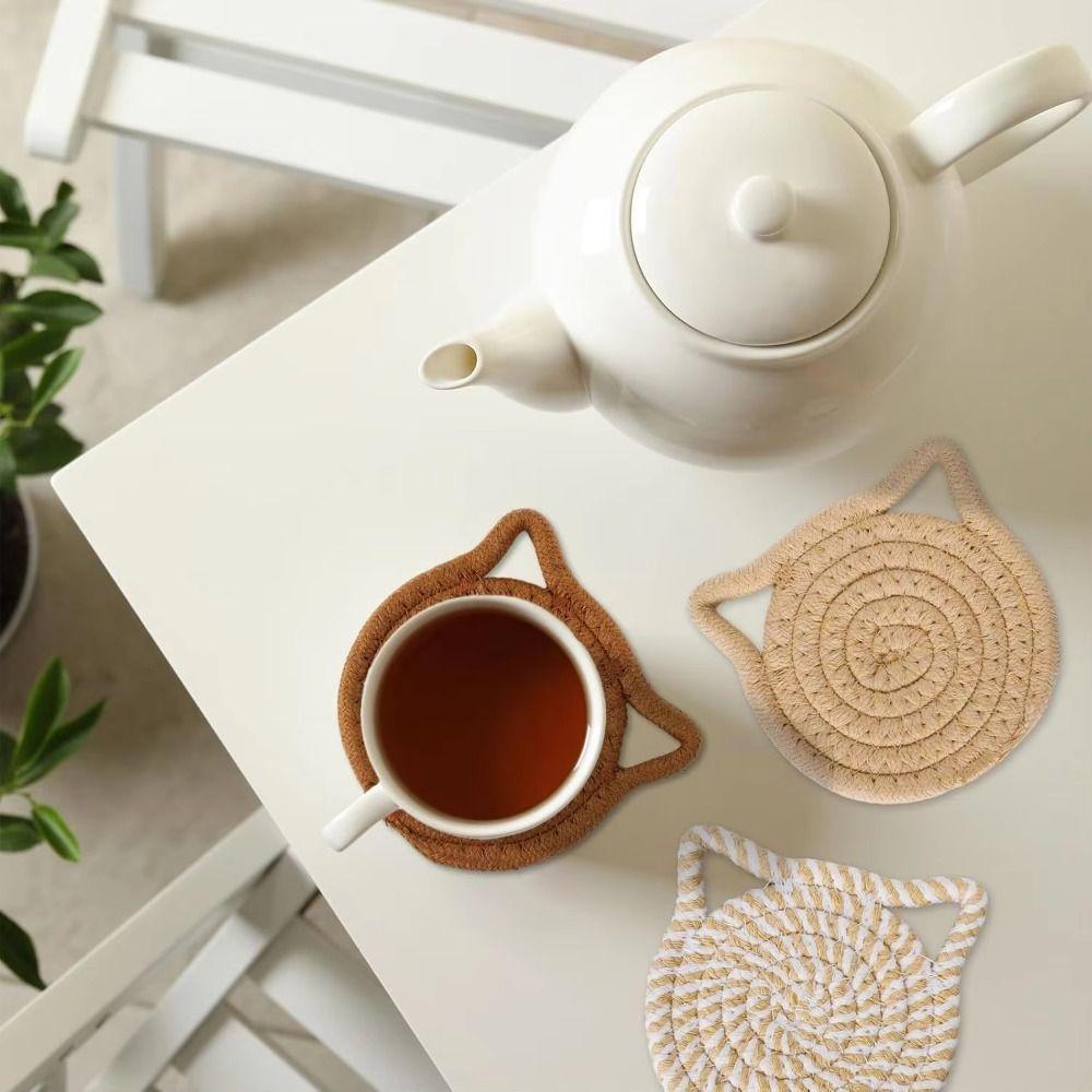 4/8 Pcs Woven Cotton Drink Coasters Absorbent Coasters  Wooden Table Protection