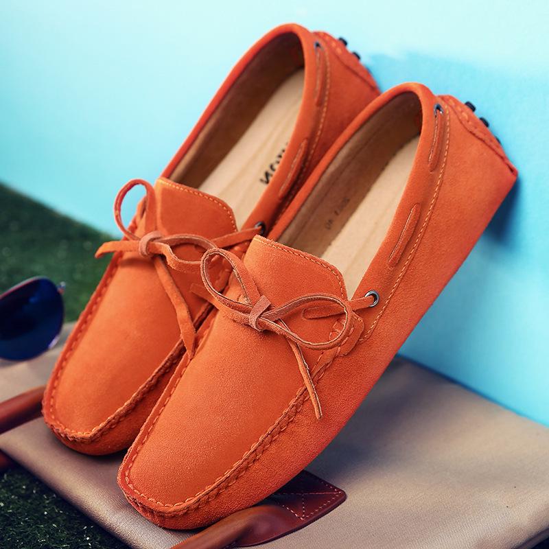 Blue Leather Suede Loafers Men Casual Shoes Moccasins Handmade Slip On Men's Flats Fashion Men Shoes Male Driving Shoes Size 48