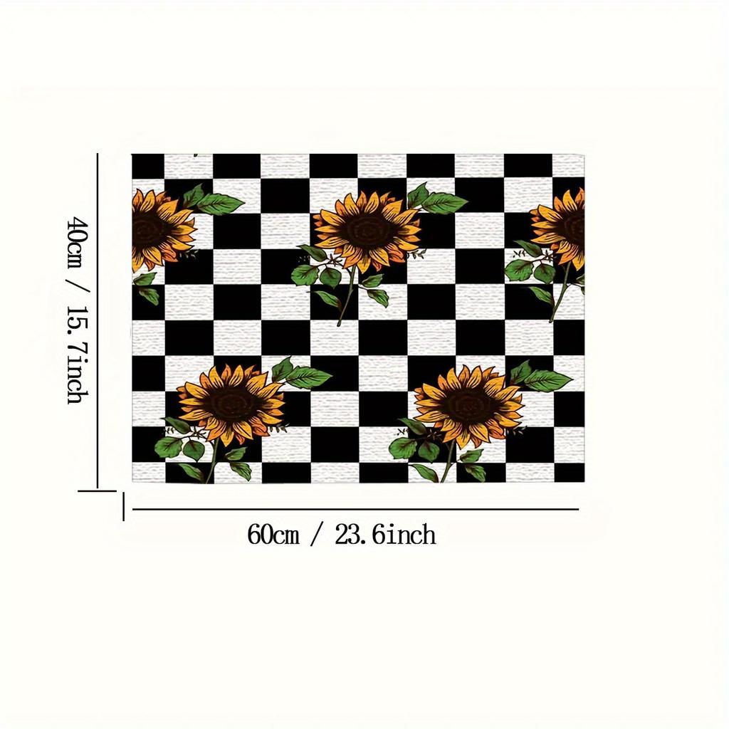 1PC Sunflower Checkered Printed Door Mat Kitchen Mat, Dustproof Carpet, Entrance Mat, Bedroom, Living Room, Garden, Decoration