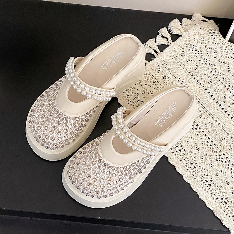 Summer One-pedal Bag Head Slippers Women Wear Breathable 2025 New Casual Fashion Thick Bottom Non-slip Semi-drag Versatile