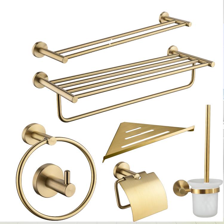 Wall-Mounted Gold Towel Rack and Storage Shelf - 304 Stainless Steel Bathroom Accessories Set