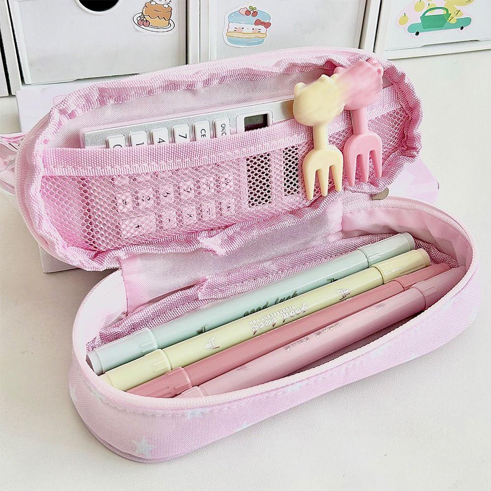 Pink Star Rabbit Pattern Pen Bag Double Layers Stationery Storing Bag Stationery Bag Students