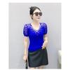 Summer V Neck Short Sleeved Women's T Shirt Fashion Sexy Diamond Mesh Tees Lace
