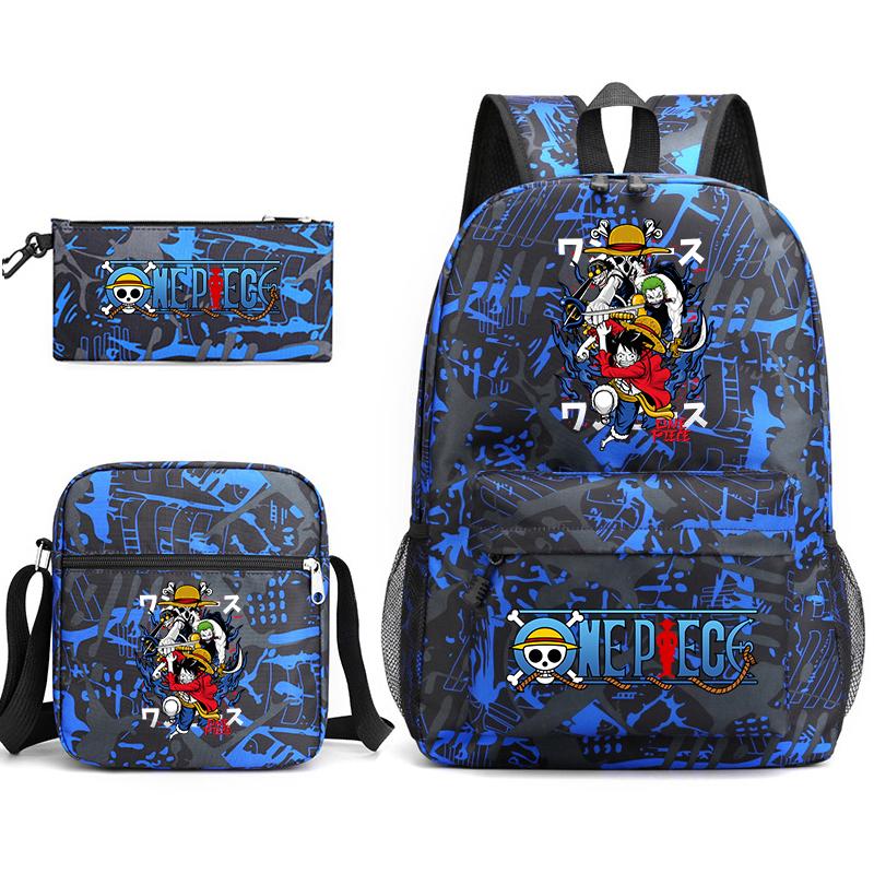 One Piece Luffy Anime Print Student Backpack Set Shoulder Bag Pencil Case Boys Girls School Bags
