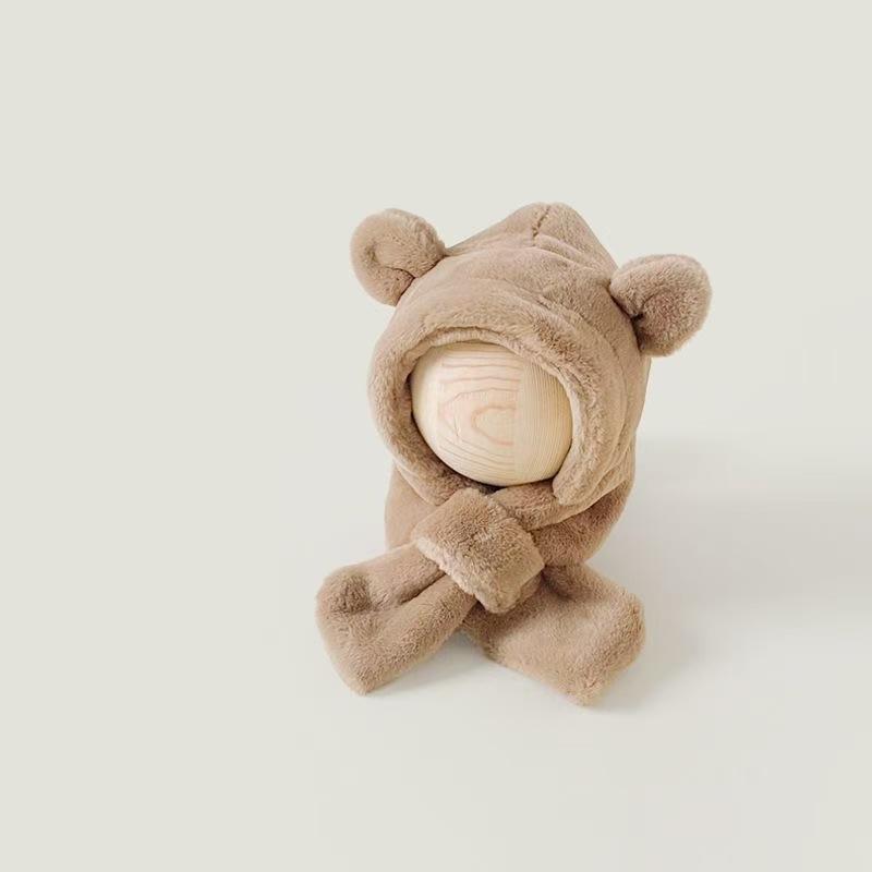 Trendy Cute Cartoon Hat Scarf Winter Warm Scarf Hat For Women Girls Kawaii Ear Protection Soft Furry Scarf Cap Gifts