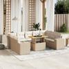 10 Piece Garden Sofa Set with Cushions Beige Poly Rattan