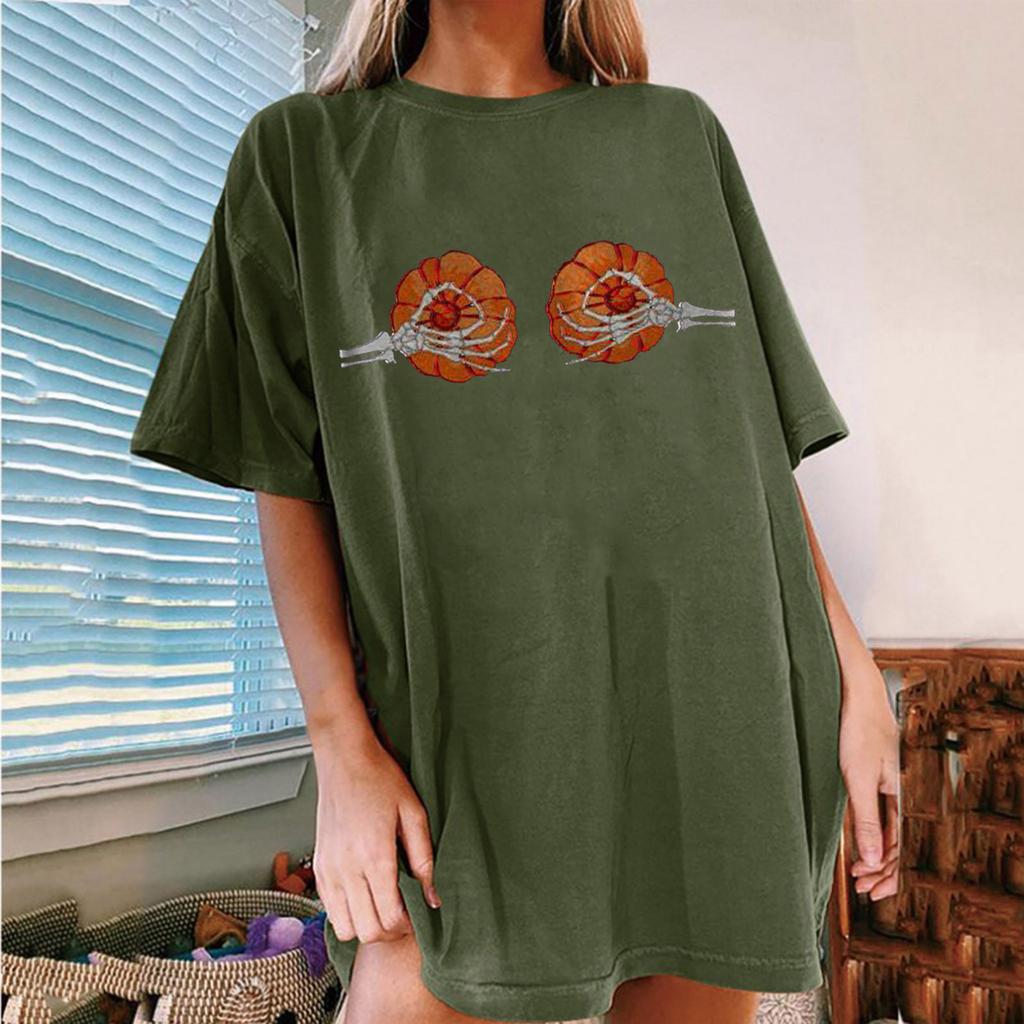 Women's Loose Blouse Round Neck Short Sleeve Halloween  Print T-shirt Top