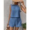 Women'S Solid Color Sleeveless Top and Shorts Set - Casual, Button-Up, Round Neck, All-Season, Casual Attire|Sleeveless Top|Buttonup Shorts